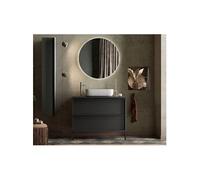 STEEL Ensemble Meuble salle de bain L 92 + Vasque + 2 Tiroirs - Coloris chêne noir brulé