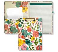 Steel Mill & Co Joli porte-bloc avec bloc-notes ligné rechargeable et pochette de rangement intérieure, pour le travail, intérieur floral, extérieur fleurs de jardin crème