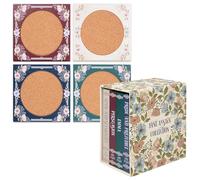 Steel Mill & Co Lot de 4 dessous de verre classiques en bois et liège avec boîte de rangement décorative enveloppée de papier pour décoration de table basse esthétique pour les amateurs de livres