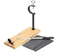 Steelblade - Support à jambon en bois laqué + couteau à jambon + 2 assiettes en ardoise naturelle - Support à jambon fabriqué en Espagne - Support à jambon très résistant idéal pour jambon et palettes