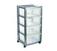 Stefanplast Maison sans Poitrine de tiroirs avec 4 tiroirs, Gris/Transparent