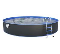 STEINBACH Nuovo 011111G Piscine Murale en Acier Ø 450 x 120 cm Piscine Ronde Grise pour jusqu'à 17 200 l de capacité d'eau avec Film intérieur Bleu résistant à l'hiver et de Nombreux Accessoires