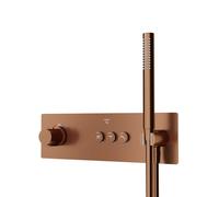 Steinberg Série 390 Mitigeur de douche/bain, thermostat encastré, douchette à main incluse, flexible de douche, 3 consommateurs, 39042322BC, Couleur: cuivre brossé