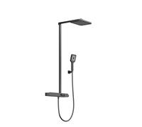 Steinberg Série 390 Système de douche, thermostat, 3 consommateurs, Pushtronic, pomme de douche pluie 2 jets, douchette à main, 3902790S, Couleur: noir mat