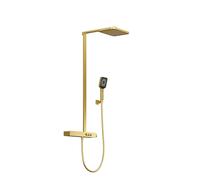 Steinberg Série 390 Système de douche, thermostat, 3 consommateurs, Pushtronic, pomme de douche pluie 2 jets, douchette à main, 3902790BG, Couleur: Or brossÃ©
