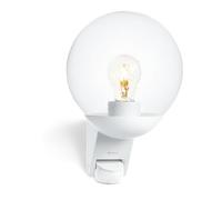 Steinel Luminaire extérieur L 595 S blanc, détecteur de mouvement 180°, portée 10m, E27 max. 60 W, interrupteur crépusculaire, applique extérieure sphère, IP44