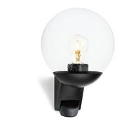Steinel Luminaire extérieur L 595 S noir, applique extérieure sphère | détecteur de mouvement 180° - portée 10m - E27 max. 60 W - interrupteur crépusculaire - IP44