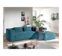 Stella - canapé d'angle droit en velours côtelé - 4 places -style contemporain - Bleu canard