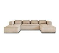 Lisa design – Canapé panoramique en U Stella – 7 places – Velours côtelé grosses côtes – Beige