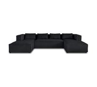 Lisa design Canapé panoramique Stella – 7 places en U – Velours côtelé grosses côtes – Noir