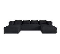 Lisa design Canapé panoramique Stella – 7 places en U – Velours côtelé grosses côtes – Noir