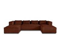 Lisa design Canapé panoramique Stella 7 places velours côtelé Terracotta