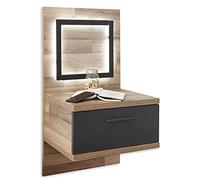 Stella Trading Dallas Aspect Table de Chevet Moderne avec éclairage LED pour Chambre d'adolescent, Graphite/chêne Montana, Nachtkommode
