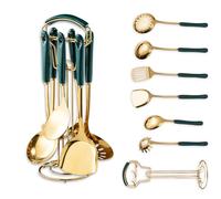StellarHorizon Nordic Light Ensemble de 7 ustensiles de cuisine de luxe avec poignée en céramique, cuillère à soupe en acier inoxydable, cuillère à soupe, fournitures de cuisine (7, vert)