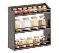 STELLSTAR Étagère à épices en bois de bambou à 3 niveaux, bouteilles d’assaisonnement, bocaux, étagère de rangement pour épices, comptoir de cuisine ou montage mural (marron)