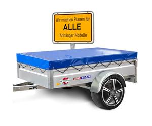 Stema Bâche de remorque de haute qualité 307 x 189 x 6 cm - Bâche sur mesure - Bleu roi brillant - Bâche plate pour remorque de voiture - Bâche imperméable en PVC avec accessoires de remorque