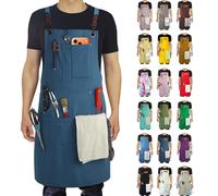 Stenffy 1|5|10 Pack Tabliers de Cuisine, Tablier de Travail, Toile, Plusieurs Poches, Jardinage, Peinture, Barbecue, Menuisier, Tailles M à XXL, bleu, M to XXL