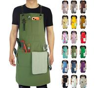 Stenffy Tablier de cuisine, tablier de travail, toile, plusieurs poches, jardinage, peinture, barbecue, artiste, charpentier, tailles M à XXL, olive