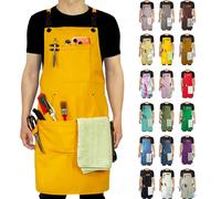 Stenffy Tablier de cuisine, tablier de travail, toile, plusieurs poches, jardinage, peinture, barbecue, menuisier, tailles M à XXL, jaune, 26 Zoll x 33 Zoll