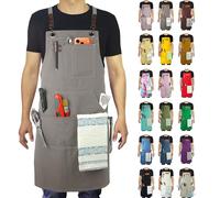 Stenffy Tablier de cuisine, toile de coton, dos croisé réglable, artiste, peinture, tablier de travail en toile pour homme, femme, taille plus, gris foncé, taille unique