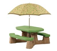 Step2 Naturally Playful Table Picnic Enfant En Marron / Vert Avec Parasol | Banc Pique Nique Pour Enfants En Plastique