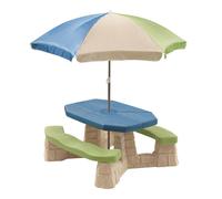 Step2 Naturally Playful Table Picnic Enfant En Vert / Bleu Avec Parasol | Banc Pique Nique Pour Enfants En Plastique