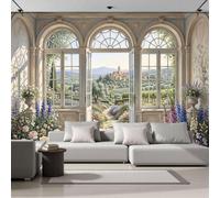 Steppe Rurale Provençale Photo Papier Peint 450X315Cm Portes Fenêtres Floraux Classiques Beige Papier Peint Panoramique Poster Geant Mural Fresque Murale Intissé Salon Chambre D'Enfant Fond Tv Décor