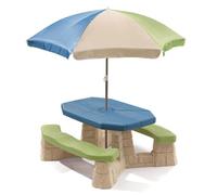 Step2 Naturally Playful Table Picnic Enfant En Vert / Bleu Avec Parasol | Banc Pique Nique Pour Enfants En Plastique