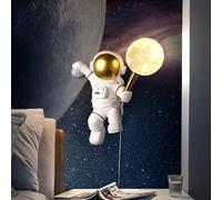 Stesulfr Applique murale astronaute moderne dessin animé lampe murale pour enfants 3D forme de lune abat-jour acrylique LED lampe de chevet veilleuse dimmable convient pour garçons et filles chambre c