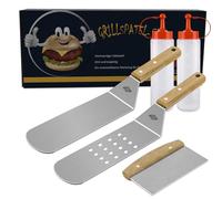 Steven-Bull Ensemble de spatules à griller en acier inoxydable | Ensemble de couverts de barbecue avec poignée en bois, accessoire de plancha pour plaque de barbecue, cadeau pour homme