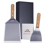 STEVEN-BULL Ensemble d'Outils de Barbecue - Spatule en Acier Inoxydable pour Plancha et Teppanyaki - 15,5 x 13,5 cm, Manche en Bois - Cadeaux pour Hommes