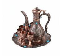 Stgfyxgs Bronze Drinking Vessel Set de Plateau Décoratif pour Spiritueux avec Carafe Décanteur Gobelets Ensemble en Alliage de Zinc Finition Brillante Allure, Antique Copper