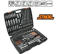 STHOR Boîte à Outils Set 216tlg Hochet Socket 1/4 " 1/2 " 3/8 " Écrous Longs