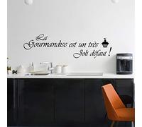 Sticker adhésif Mural Citation noir| Sticker Autocollant Citation LA GOURMANDISE EST UN TRES JOLI DEFAUT - Décoration Murale Salon | Imperméable/Amovible - 30 x 50 cm