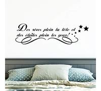 Sticker adhésif Mural Citation noir| Sticker Autocollant Phrase "Des rêves plein la tête..." - Décoration Murale | Imperméable/Amovible - 25 x 75 cm, Reves
