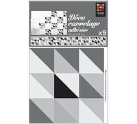 Sticker Carrelage Adhésif Gris Foncé/Clair, 10x10cm, 9 Formes Géométriques Scandinaves, Déco Cuisine/Salle de Bain, Autocollant Mural