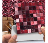 Sticker de Carreaux Rouge Mosaïque Effet 3D Auto-adhésif Imperméable Salle de bain Salon Chambre Autocollant Mural Moderne