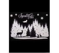 Sticker de décoration de vitre - JJA - Noël - Scène hivernale - 29x40cm - PVC - Blanc pailleté