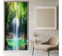 Sticker de Porte 3D Forêt de cascades en Thaïlande 83x204 cm vert Autocollant de Porte PVC, Papier Peint pour Porte Intérieure Chambre Salle de Bain, Stickers Porte Placard Déco Moderne