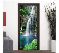 Sticker de Porte Trompe l'Oeil Effect 3D 88cm x 200cm Paysage de cascade Auto-Adhésif Amovible impermeable Autocollant Poster de Porte Stickers muraux pour Salon Cuisine Chambre Salle de Bain Mur