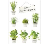 Sticker décoratif, 7 pots blancs d'herbes aromatiques pancarte, dans le jardin, 68 cm X 48 cm