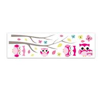 Sticker enfant Chouettes - 70 x 20 cm - Blanc et rose