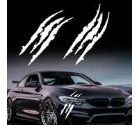 Sticker Griffe De Monstre, 2 Pièces Autocollant de Marque de Griffe Noir Monster Scratch Stripe Claw Marks Autocollant Griffe Monstre Monster Scratch Stripe Decal Pour Voiture (blanc)