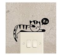 Sticker Interrupteur enfant - Sticker prise murale - Stickers interrupteur chat - Stickers muraux chat - Stickers interrupteur - Stickers chat qui dort - Noir - 5 X 10 CM