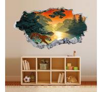 sticker mural 3D décor de décalcomanie Tigre Animal Forêt touage mural Autocollant de décor pour la décoration intérieure Art fenêtre peintures murales 43x75cm