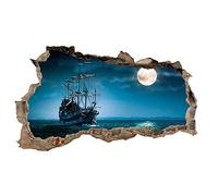 Sticker mural, 3D, pour chambre à coucher ou salon, motif de villes et paysage, h x l : 60 x 100 cm, (WL05 bateau pirate)