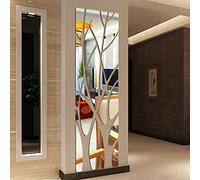 Sticker Mural Acrylique 3D Branche d'arbre et Bulles Autocollants Miroir pour Chambre Salon Salle de Bain décoration de miroir 3D Sticker autocollant Décoration de Toilette salle de bain (Silver)