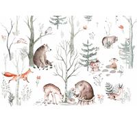 Sticker mural Animaux de la forêt Chambre d'enfant | Ours, renard, lapin, chevreuil | 200 x 135 cm | Stickers muraux autocollants Animaux de la forêt pour enfants