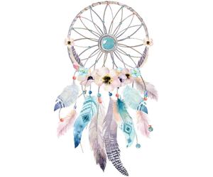 Sticker mural – Attrape-rêves bohème avec plumes – Fond transparent – 150 x 90 cm