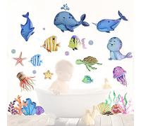 Sticker mural autocollant pour fenêtre de salle de bain - Motif monde marin - Animaux marins - Pour fenêtre de chambre d'enfant et chambre à coucher